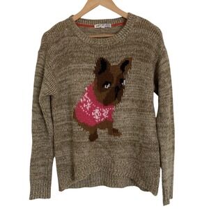 Jolt Womens Tan French Bulldog Long Sleeve Sweater Size Medium Novelty Dog